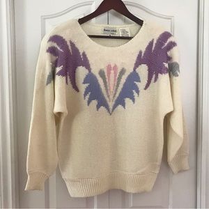 VINTAGE (1980’) Knitted Long Sleeve Angora & Pearl Accent Cream Sweater …